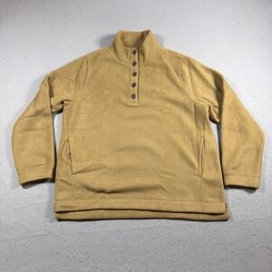 J Crew Sweatshirt Mens Large Beige Fleece Mock Neck Button Pullover Pockets